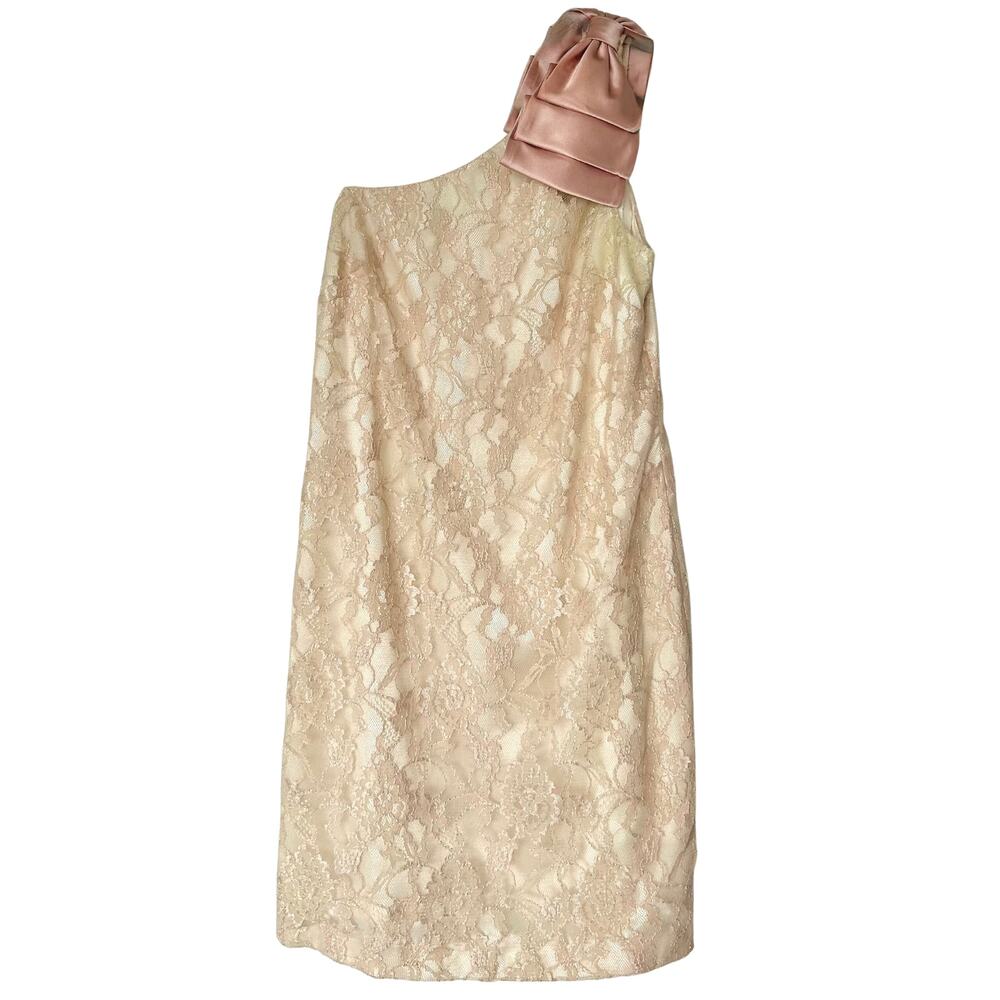 Aidan Mattox One Shoulder Lace Dress Blush Ivory Bow Size 8